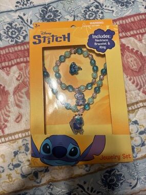 Disney Stitch Aqua and Teal Beaded Necklace, Bracelet & Ring Set